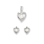 Girls Birthstone Heart Jewelry - Gen. Diamond Freshwater Cultured Pearl Birthstone - Earrings & Necklace Set - Sterling Silver Rhodium - Grow-With-Me® 16