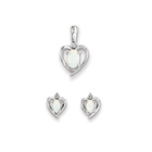 Girls Birthstone Heart Jewelry - Genuine Diamond and Created Opal Birthstone - Earrings and Necklace Set - Sterling Silver Rhodium - Grow-With-Me® 16
