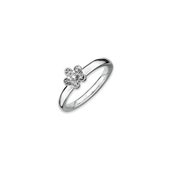 Gorgeous Flower Ring for Girls with Six Genuine Diamonds - Sterling Silver Rhodium - Size 5
