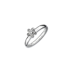 Gorgeous Flower Ring for Girls with Six Genuine Diamonds - Sterling Silver Rhodium - Size 5/