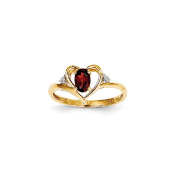 Girls Diamond Birthstone Heart Ring - Genuine Garnet Birthstone with Diamond Accents - 14K Yellow Gold - SPECIAL ORDER - Size 5