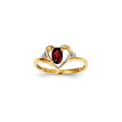 Girls Diamond Birthstone Heart Ring - Genuine Garnet Birthstone with Diamond Accents - 14K Yellow Gold - SPECIAL ORDER - Size 5/