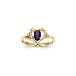 Girls Diamond Birthstone Heart Ring - Genuine Amethyst Birthstone with Diamond Accents - 14K Yellow Gold - SPECIAL ORDER - Size 5/