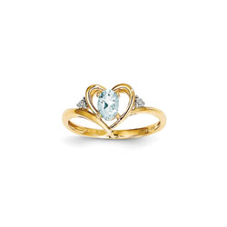 Girls Diamond Birthstone Heart Ring - Genuine Aquamarine Birthstone with Diamond Accents - 14K Yellow Gold - SPECIAL ORDER - Size 5/
