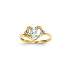 Girls Diamond Birthstone Heart Ring - Genuine Aquamarine Birthstone with Diamond Accents - 14K Yellow Gold - SPECIAL ORDER - Size 5