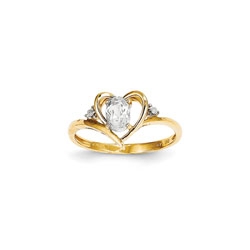 Girls Diamond Birthstone Heart Ring - Genuine White Topaz Birthstone with Diamond Accents - 14K Yellow Gold - SPECIAL ORDER - Size 5/
