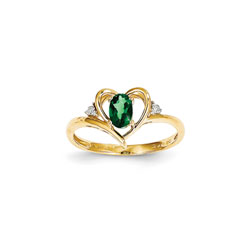 Girls Diamond Birthstone Heart Ring - Genuine Emerald Birthstone with Diamond Accents - 14K Yellow Gold - SPECIAL ORDER - Size 5/