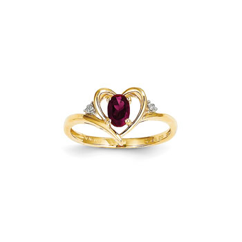 Girls Diamond Birthstone Heart Ring - Genuine Ruby Birthstone with Diamond Accents - 14K Yellow Gold - SPECIAL ORDER - Size 5