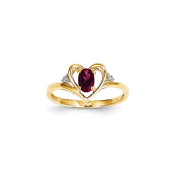 Girls Diamond Birthstone Heart Ring - Genuine Ruby Birthstone with Diamond Accents - 14K Yellow Gold - SPECIAL ORDER - Size 5/