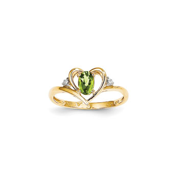 Girls Diamond Birthstone Heart Ring - Genuine Peridot Birthstone with Diamond Accents - 14K Yellow Gold - SPECIAL ORDER - Size 5