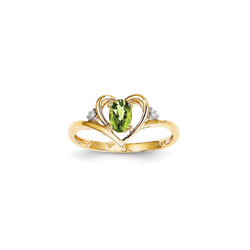 Girls Diamond Birthstone Heart Ring - Genuine Peridot Birthstone with Diamond Accents - 14K Yellow Gold - SPECIAL ORDER - Size 5/