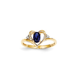 Girls Diamond Birthstone Heart Ring - Genuine Blue Sapphire Birthstone with Diamond Accents - 14K Yellow Gold - SPECIAL ORDER - Size 5/