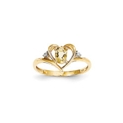 Girls Diamond Birthstone Heart Ring - Genuine Citrine Birthstone with Diamond Accents - 14K Yellow Gold - Size 5/