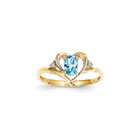 Girls Diamond Birthstone Heart Ring - Genuine Blue Topaz Birthstone with Diamond Accents - 14K Yellow Gold - Size 5