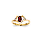 Girls Diamond Birthstone Heart Ring - Genuine Garnet Birthstone with Diamond Accents - 14K Yellow Gold - SPECIAL ORDER - Size 6
