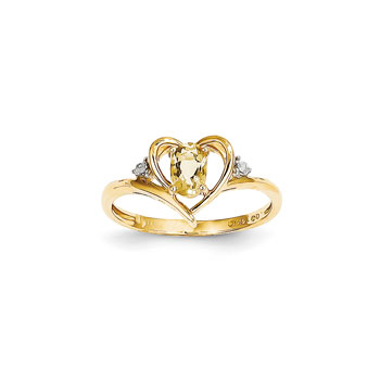 Girls Diamond Birthstone Heart Ring - Genuine Citrine Birthstone with Diamond Accents - 14K Yellow Gold - Size 6