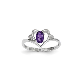 Girls Diamond Birthstone Heart Ring - Genuine Amethyst Birthstone with Diamond Accents - 14K White Gold - SPECIAL ORDER - Size 5
