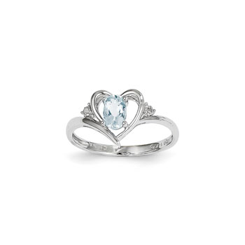 Girls Diamond Birthstone Heart Ring - Genuine Aquamarine Birthstone with Diamond Accents - 14K White Gold - SPECIAL ORDER - Size 5