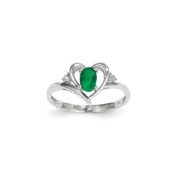 Girls Diamond Birthstone Heart Ring - Genuine Emerald Birthstone with Diamond Accents - 14K White Gold - SPECIAL ORDER - Size 5