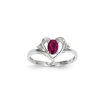 Girls Diamond Birthstone Heart Ring - Genuine Ruby Birthstone with Diamond Accents - 14K White Gold - SPECIAL ORDER - Size 5