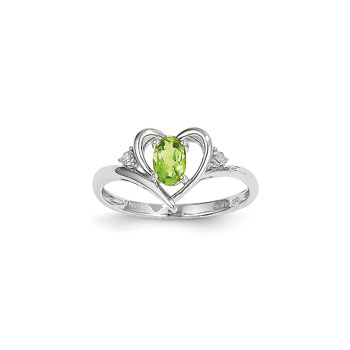 Girls Diamond Birthstone Heart Ring - Genuine Peridot Birthstone with Diamond Accents - 14K White Gold - SPECIAL ORDER - Size 5