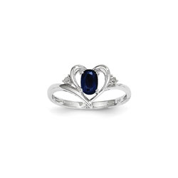 Girls Diamond Birthstone Heart Ring - Genuine Blue Sapphire Birthstone with Diamond Accents - 14K White Gold - Size 5 - BEST SELLER/