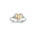 Girls Diamond Birthstone Heart Ring - Genuine Citrine Birthstone with Diamond Accents - 14K White Gold - Size 5