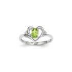 Girls Diamond Birthstone Heart Ring - Genuine Peridot Birthstone with Diamond Accents - 14K White Gold - SPECIAL ORDER - Size 6