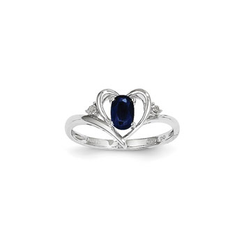 Girls Diamond Birthstone Heart Ring - Genuine Blue Sapphire Birthstone with Diamond Accents - 14K White Gold - SPECIAL ORDER - Size 6