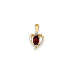 Girls Diamond & Birthstone Heart Necklace - Genuine Garnet Birthstone - 14K Yellow Gold - Includes a 16