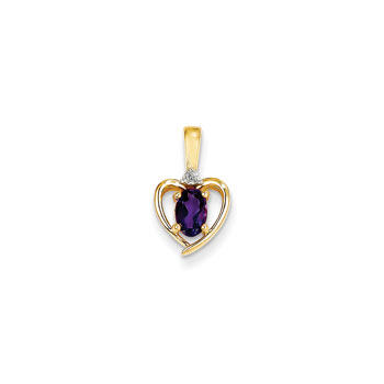 Girls Diamond & Birthstone Heart Necklace - Genuine Amethyst Birthstone - 14K Yellow Gold - Includes a 16" 14K Yellow Gold Cable Chain - 1.50mm Link Width - (7 - 18 years)