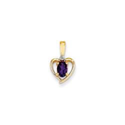 Girls Diamond & Birthstone Heart Necklace - Genuine Amethyst Birthstone - 14K Yellow Gold - Includes a 16