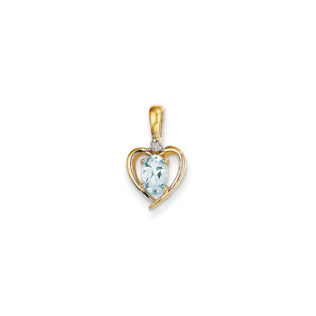 Girls Diamond & Birthstone Heart Necklace - Genuine Aquamarine Birthstone - 14K Yellow Gold - Includes a 16" 14K Yellow Gold Cable Chain - 1.50mm Link Width - (7 - 18 years)