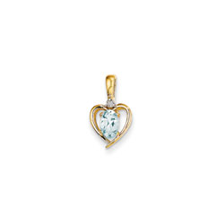 Girls Diamond & Birthstone Heart Necklace - Genuine Aquamarine Birthstone - 14K Yellow Gold - Includes a 16
