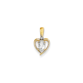 Girls Diamond & Birthstone Heart Necklace - Genuine White Topaz Birthstone - 14K Yellow Gold - Includes a 16" 14K Yellow Gold Cable Chain - 1.50mm Link Width - (7 - 18 years)