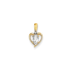Girls Diamond & Birthstone Heart Necklace - Genuine White Topaz Birthstone - 14K Yellow Gold - Includes a 16
