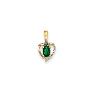 Girls Diamond & Birthstone Heart Necklace - Genuine Emerald Birthstone - 14K Yellow Gold - Includes a 16" 14K Yellow Gold Cable Chain - 1.50mm Link Width - (7 - 18 years)