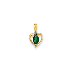 Girls Diamond & Birthstone Heart Necklace - Genuine Emerald Birthstone - 14K Yellow Gold - Includes a 16