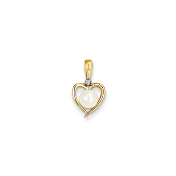 Girls Diamond & Birthstone Heart Necklace - Freshwater Cultured Pearl Birthstone - 14K Yellow Gold - Includes a 16" 14K Yellow Gold Cable Chain - 1.50mm Link Width - (7 - 18 years)