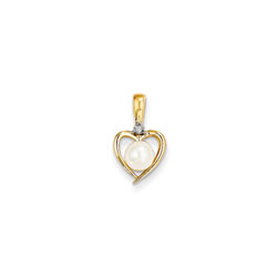 Girls Diamond & Birthstone Heart Necklace - Freshwater Cultured Pearl Birthstone - 14K Yellow Gold - Includes a 16