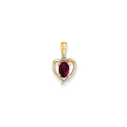 Girls Diamond & Birthstone Heart Necklace - Genuine Ruby Birthstone - 14K Yellow Gold - Includes a 16