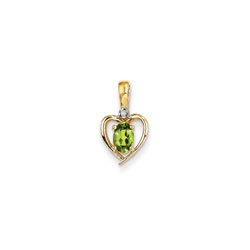 Girls Diamond & Birthstone Heart Necklace - Genuine Peridot Birthstone - 14K Yellow Gold - Includes a 16