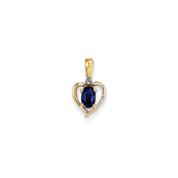 Girls Diamond & Birthstone Heart Necklace - Genuine Blue Sapphire Birthstone - 14K Yellow Gold - Includes a 16