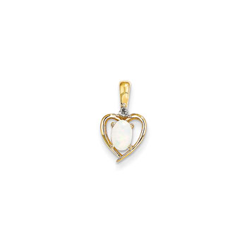 Girls Diamond & Birthstone Heart Necklace - Genuine Opal Birthstone - 14K Yellow Gold - Includes a 16" 14K Yellow Gold Cable Chain - 1.50mm Link Width - (7 - 18 years)