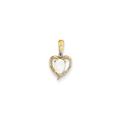 Girls Diamond & Birthstone Heart Necklace - Genuine Opal Birthstone - 14K Yellow Gold - Includes a 16