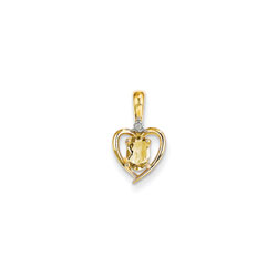 Girls Diamond & Birthstone Heart Necklace - Genuine Citrine Birthstone - 14K Yellow Gold - Includes a 16