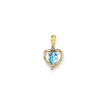 Girls Diamond & Birthstone Heart Necklace - Genuine Blue Topaz Birthstone - 14K Yellow Gold - Includes a 16" 14K Yellow Gold Cable Chain - 1.50mm Link Width - (7 - 18 years)