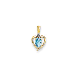 Girls Diamond & Birthstone Heart Necklace - Genuine Blue Topaz Birthstone - 14K Yellow Gold - Includes a 16