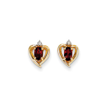 Girls Birthstone Heart Earrings - Genuine Diamond & Garnet Birthstone - 14K Yellow Gold - Push-back posts