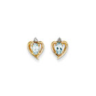 Girls Birthstone Heart Earrings - Genuine Diamond & Aquamarine Birthstone - 14K Yellow Gold - Push-back posts - BEST SELLER